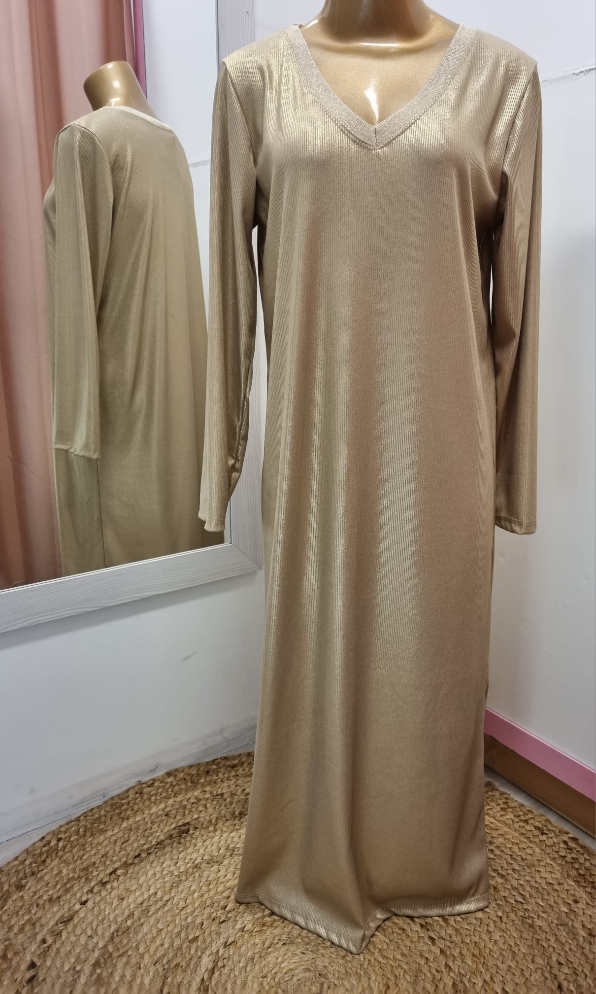 VESTIDO MANGA LARGA EN DORADO Y PLATEADO