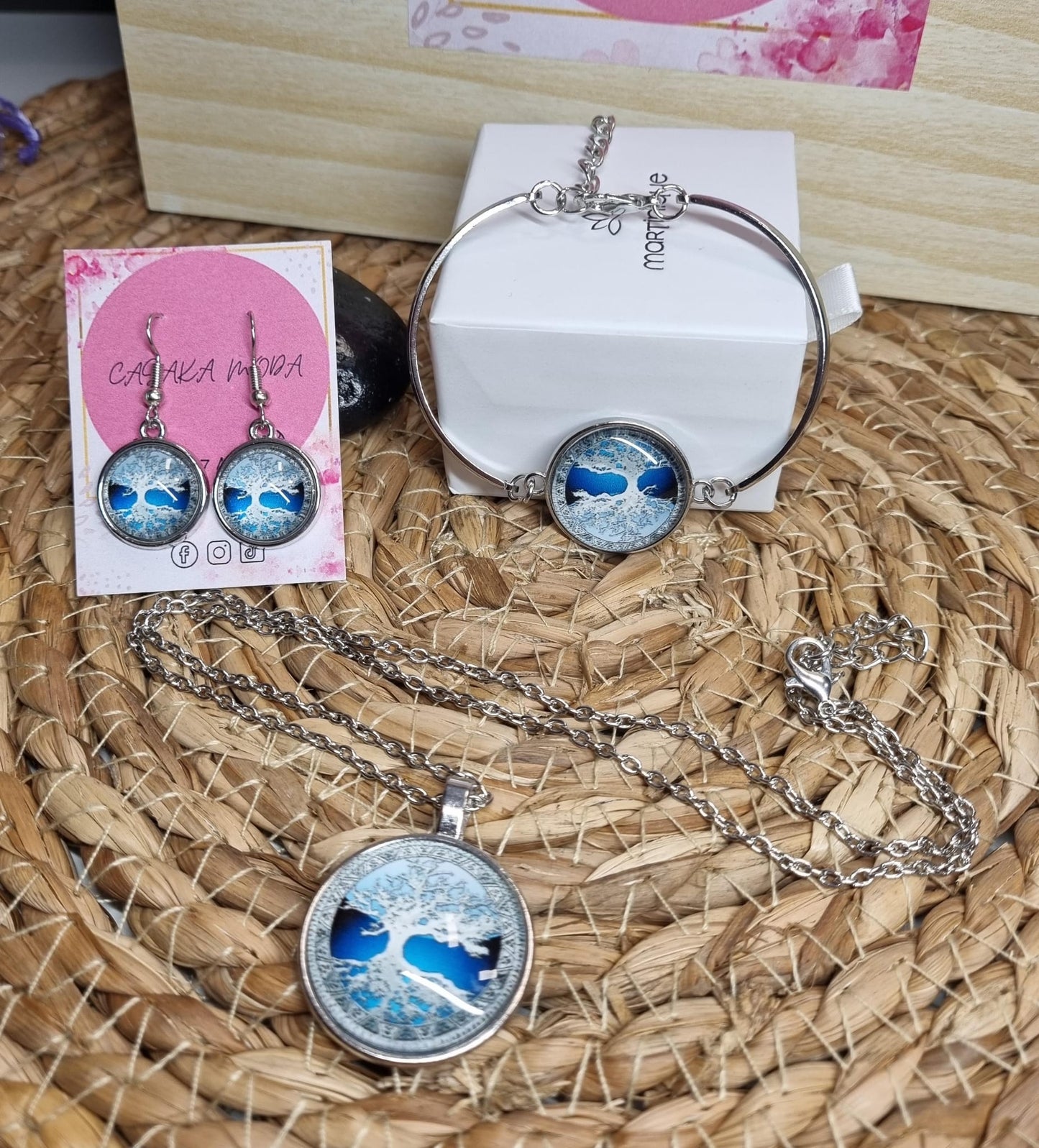 BISUTERIA CONJUNTO ARBOL DE LA VIDA COLLAR PULSERA Y PENDIENTES