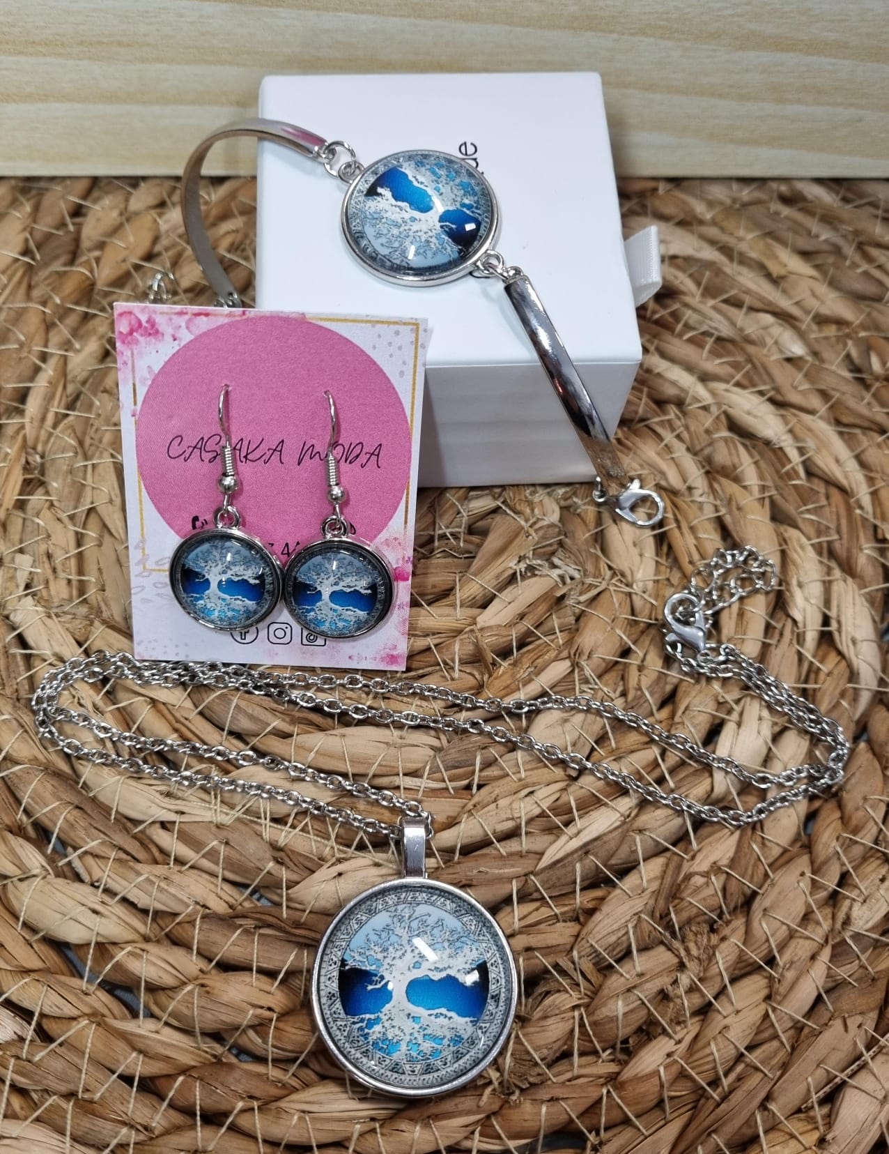 BISUTERIA CONJUNTO ARBOL DE LA VIDA COLLAR PULSERA Y PENDIENTES
