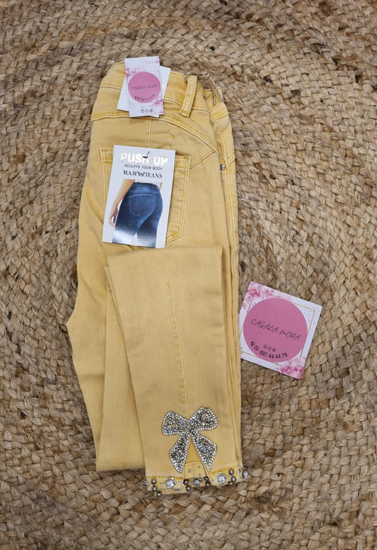 PANTALON PITILLO AMARILLO CON ADORNO ABAJO