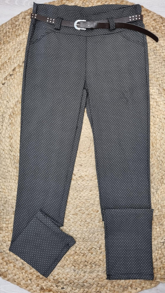 PANTALON GRIS MUJER CON CINTURÓN