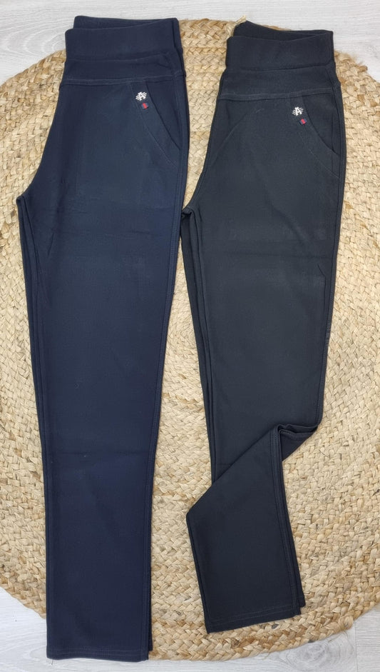 PANTALON MUJER AZUL MARINO Y NEGRO CON ADORNO EN LADO