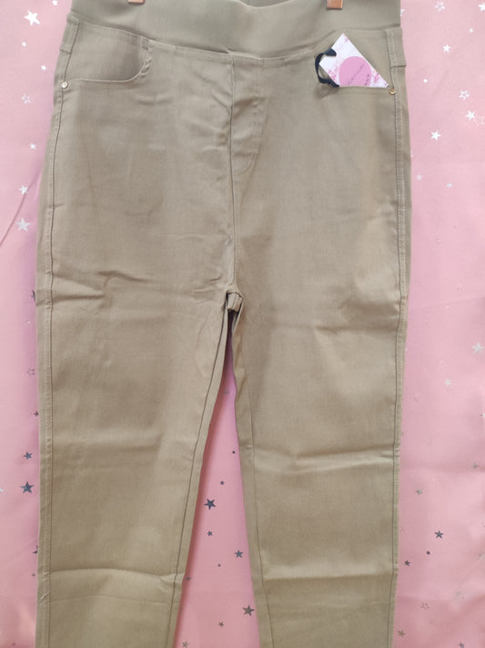 PANTALON ELASTICO BEIGE MUJER BOLSILLOS XL